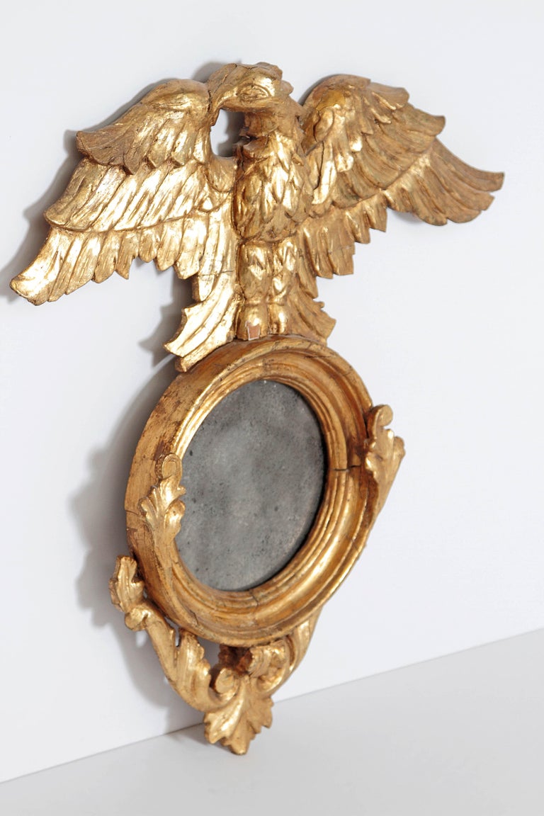 Pair of Giltwood Mirrors with Eagles, Wings Outstretched For Sale at