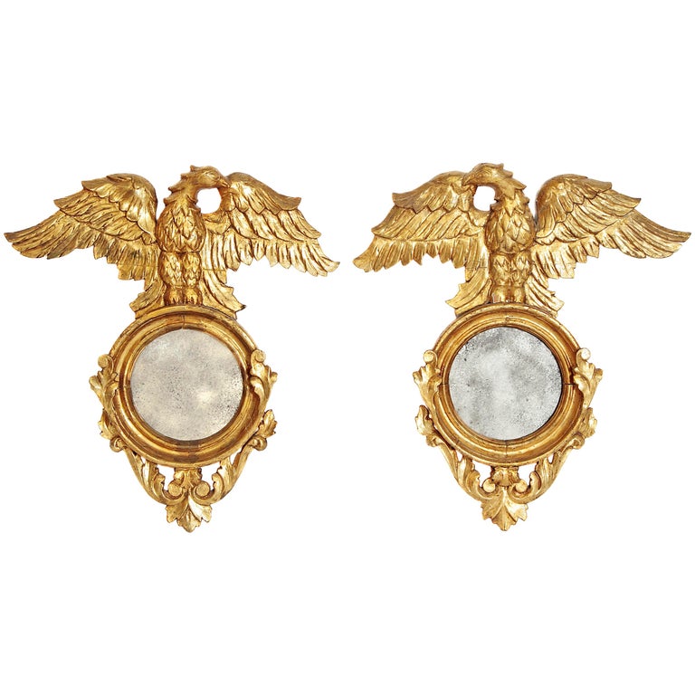 Pair of Giltwood Mirrors with Eagles, Wings Outstretched For Sale at