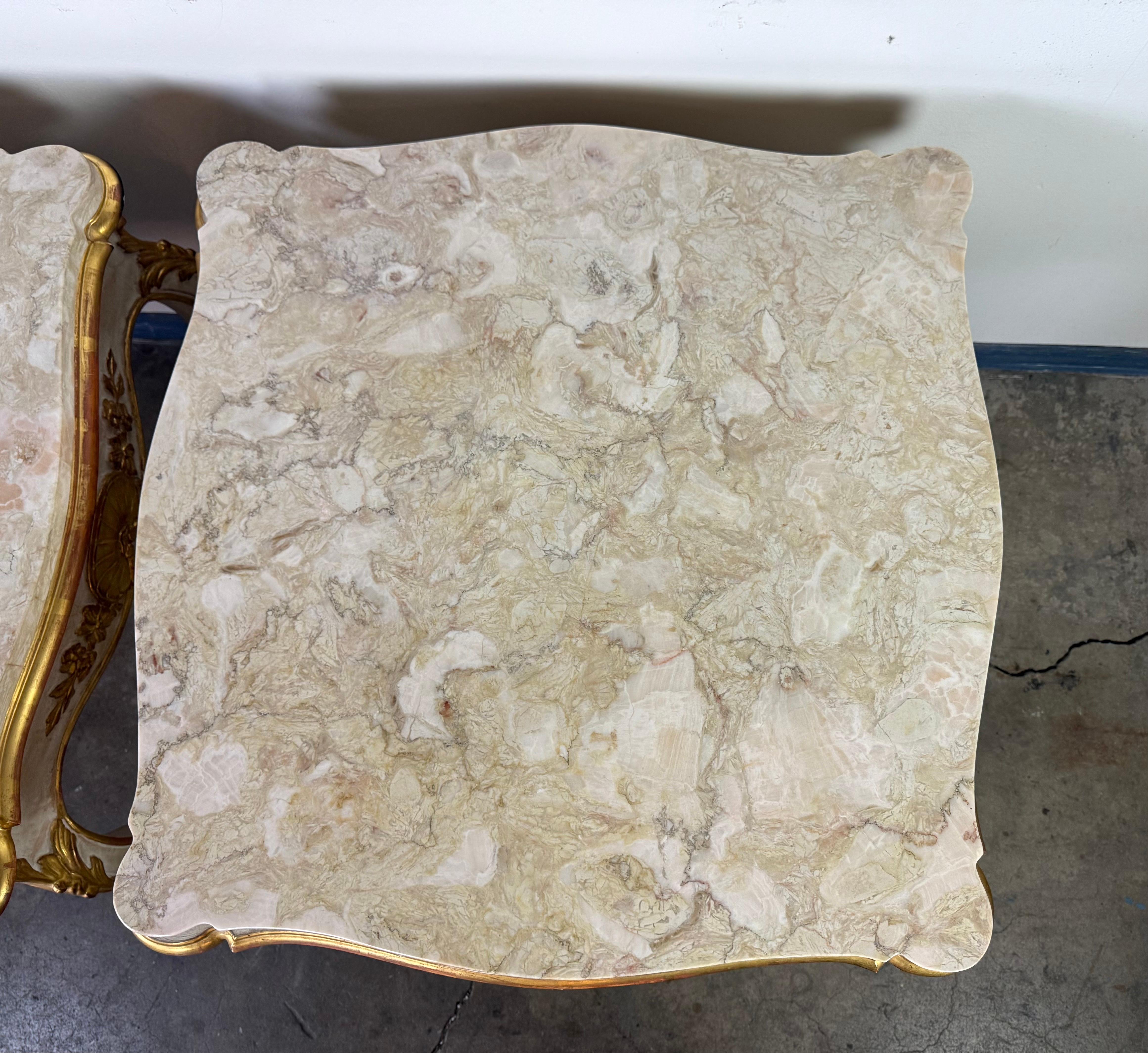 Pair of Giltwood & Painted Marble-Top Side Tables with Drawers For Sale 4