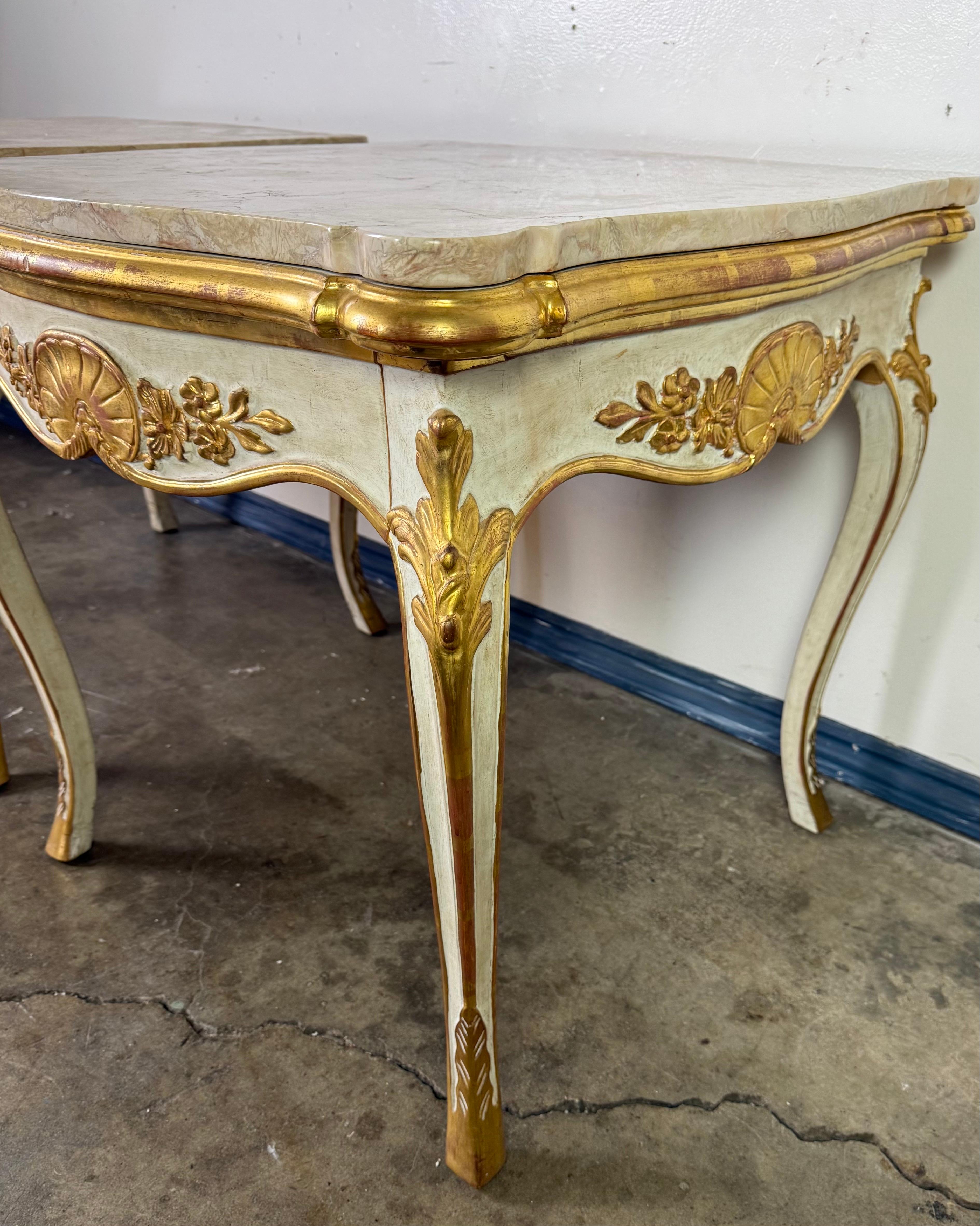 Pair of Giltwood & Painted Marble-Top Side Tables with Drawers For Sale 6