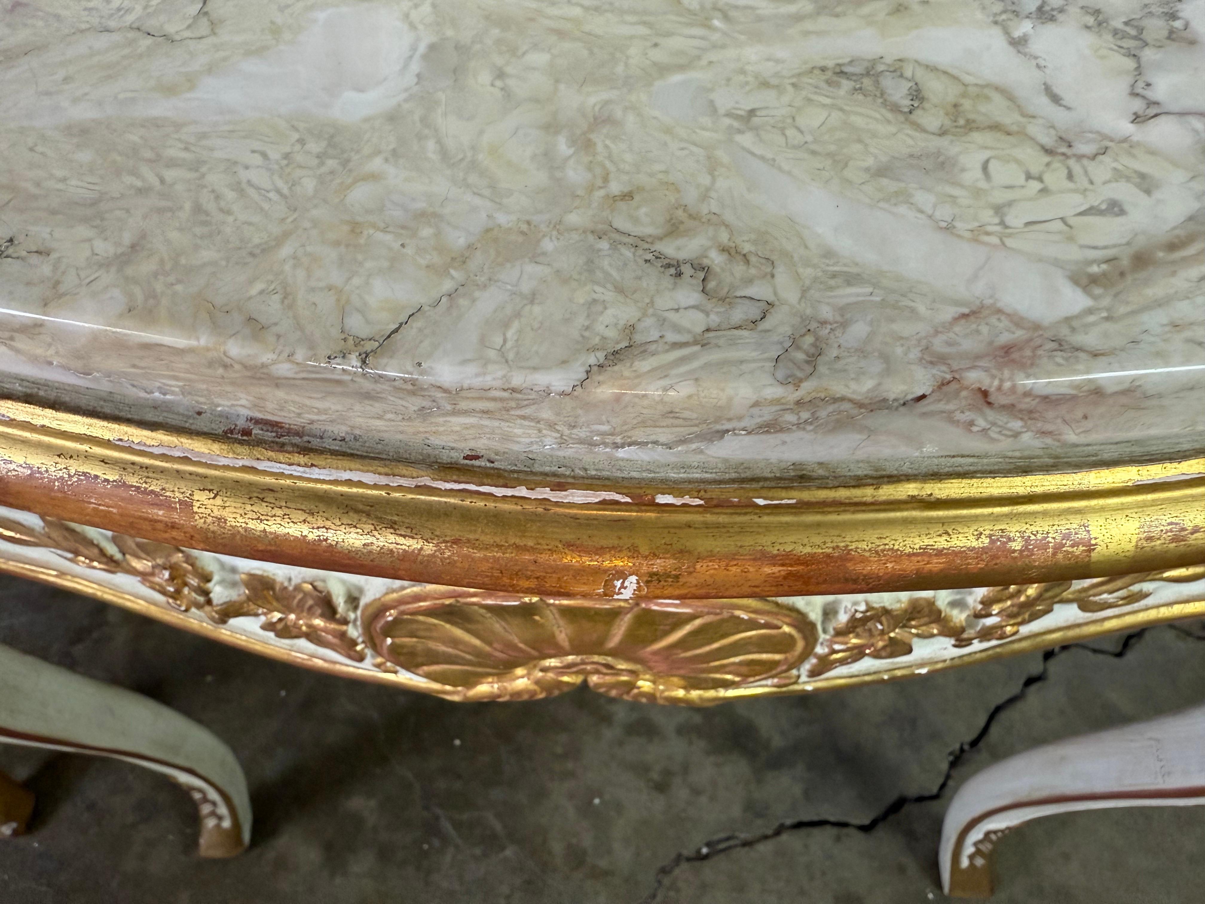Pair of Giltwood & Painted Marble-Top Side Tables with Drawers In Good Condition For Sale In Los Angeles, CA