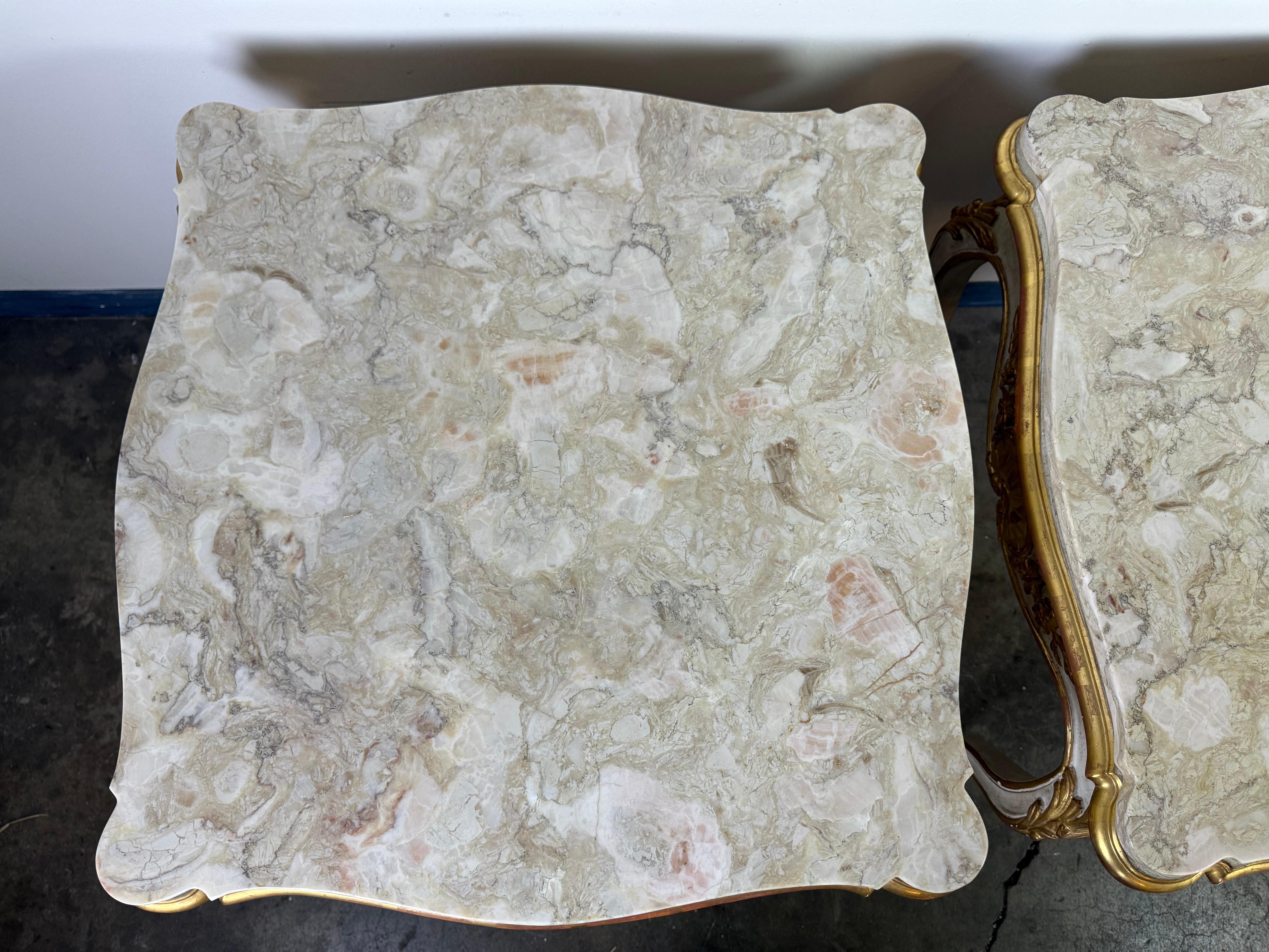 Pair of Giltwood & Painted Marble-Top Side Tables with Drawers For Sale 2