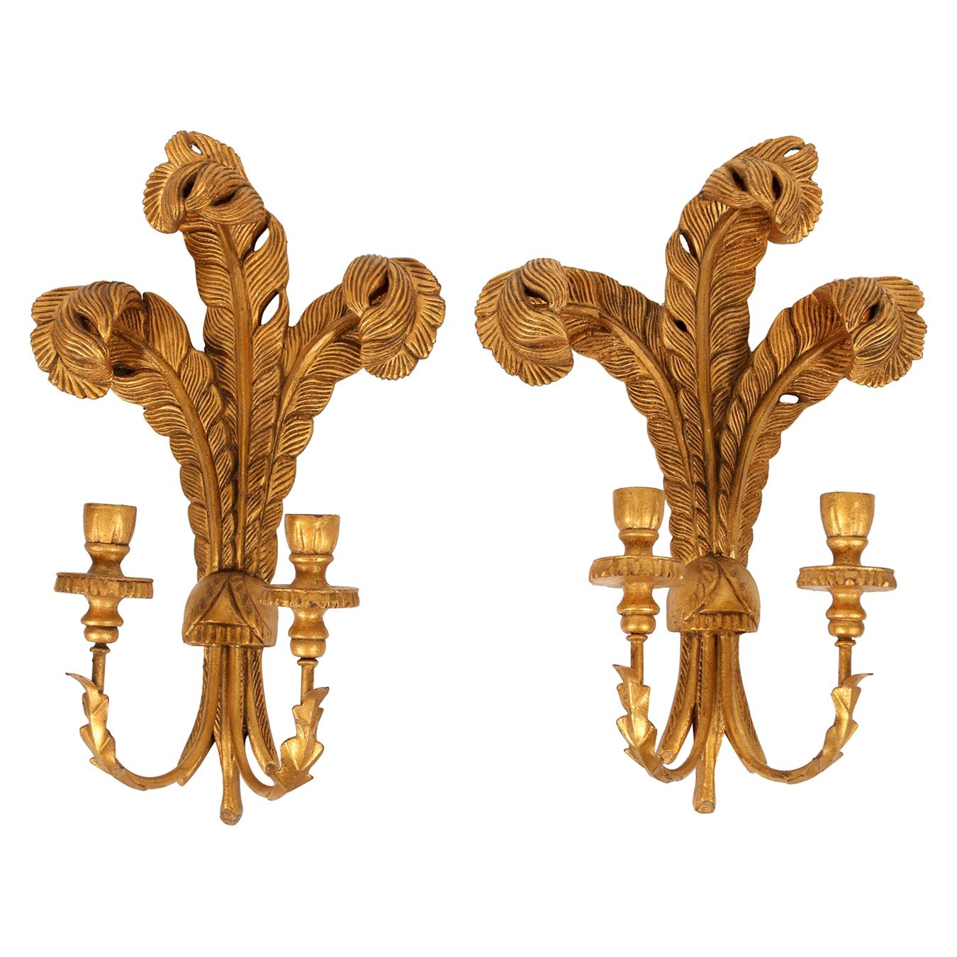 Pair of Giltwood "Prince of Wales" Candle Sconces