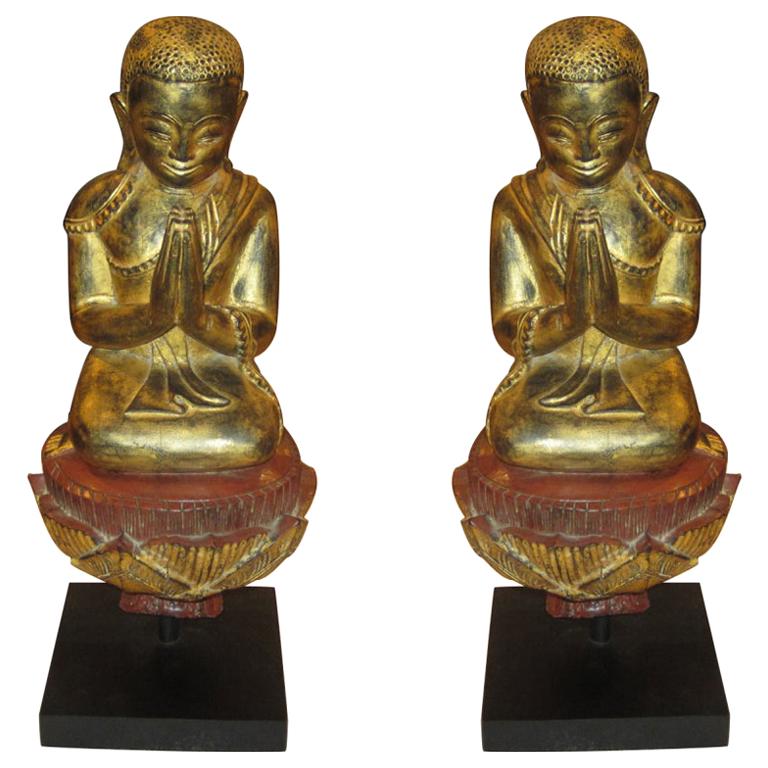 Pair of Giltwood Quan Yin on Stand