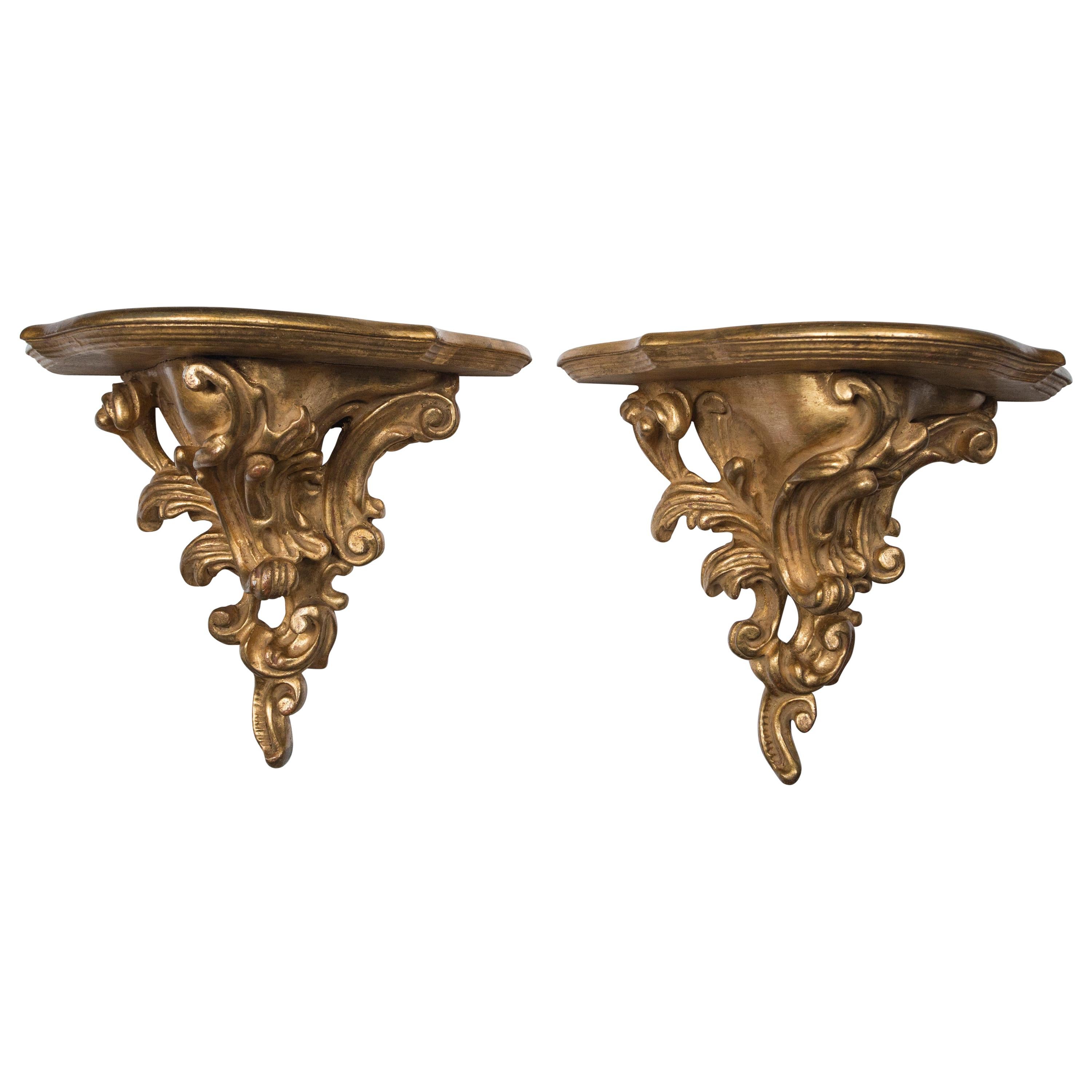 Pair of Giltwood Rococco Style Wall Brackets