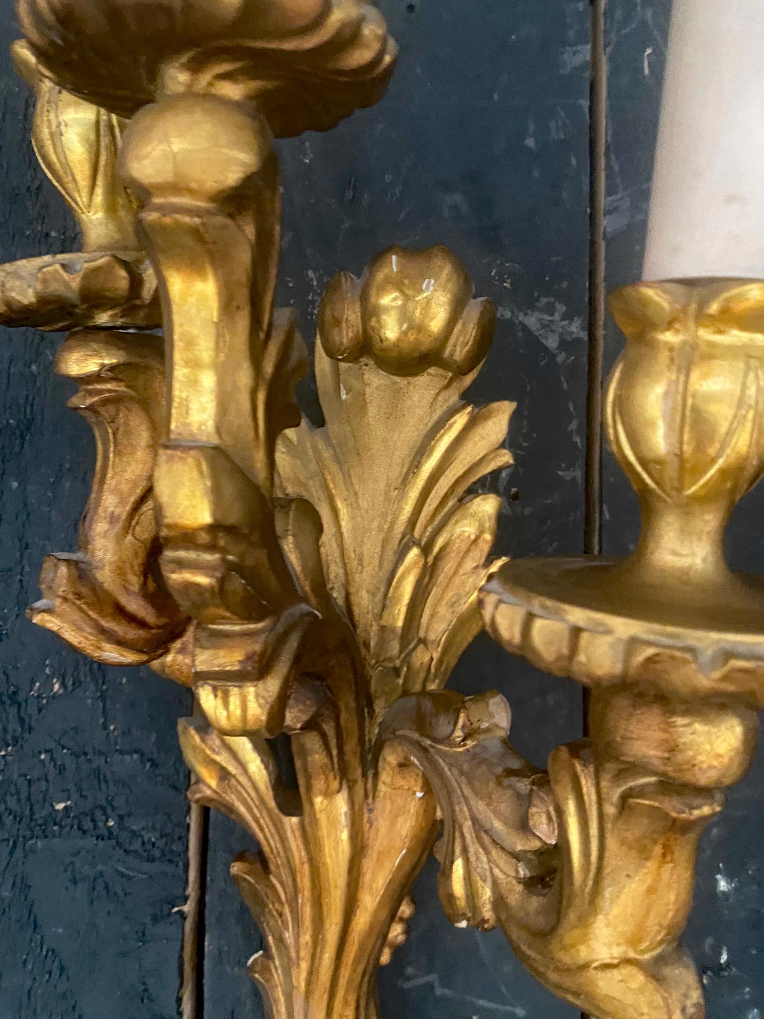 Pair of  Giltwood Sconces circa 1950 For Sale 4