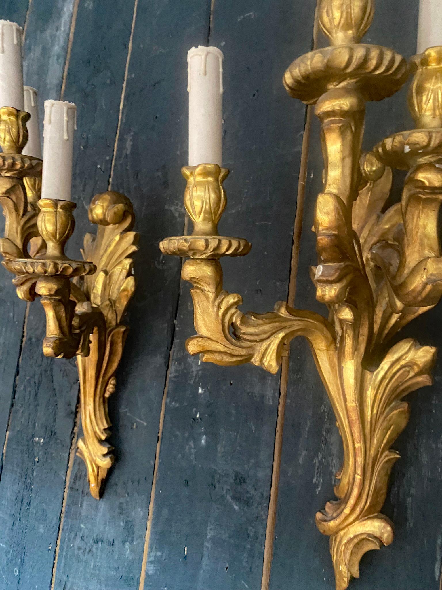 Pair of  Giltwood Sconces circa 1950 For Sale 5