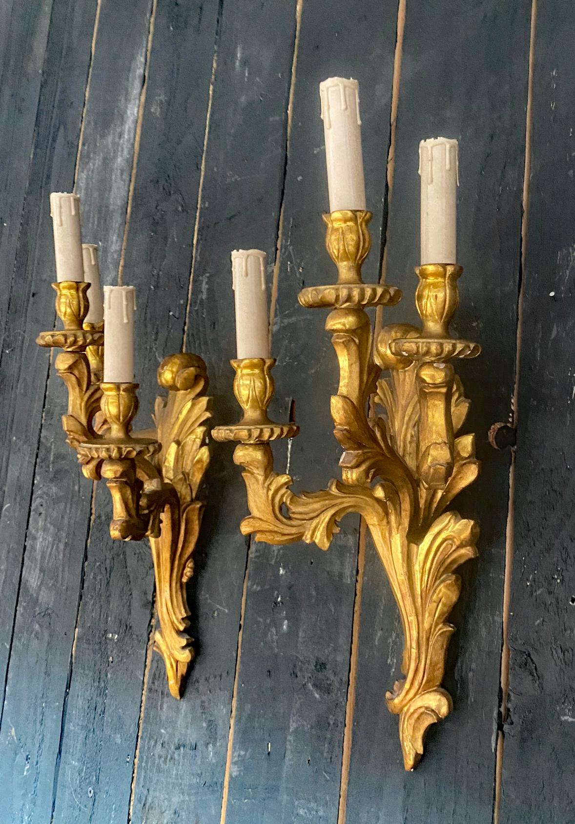 Pair of  Giltwood Sconces circa 1950 For Sale 8