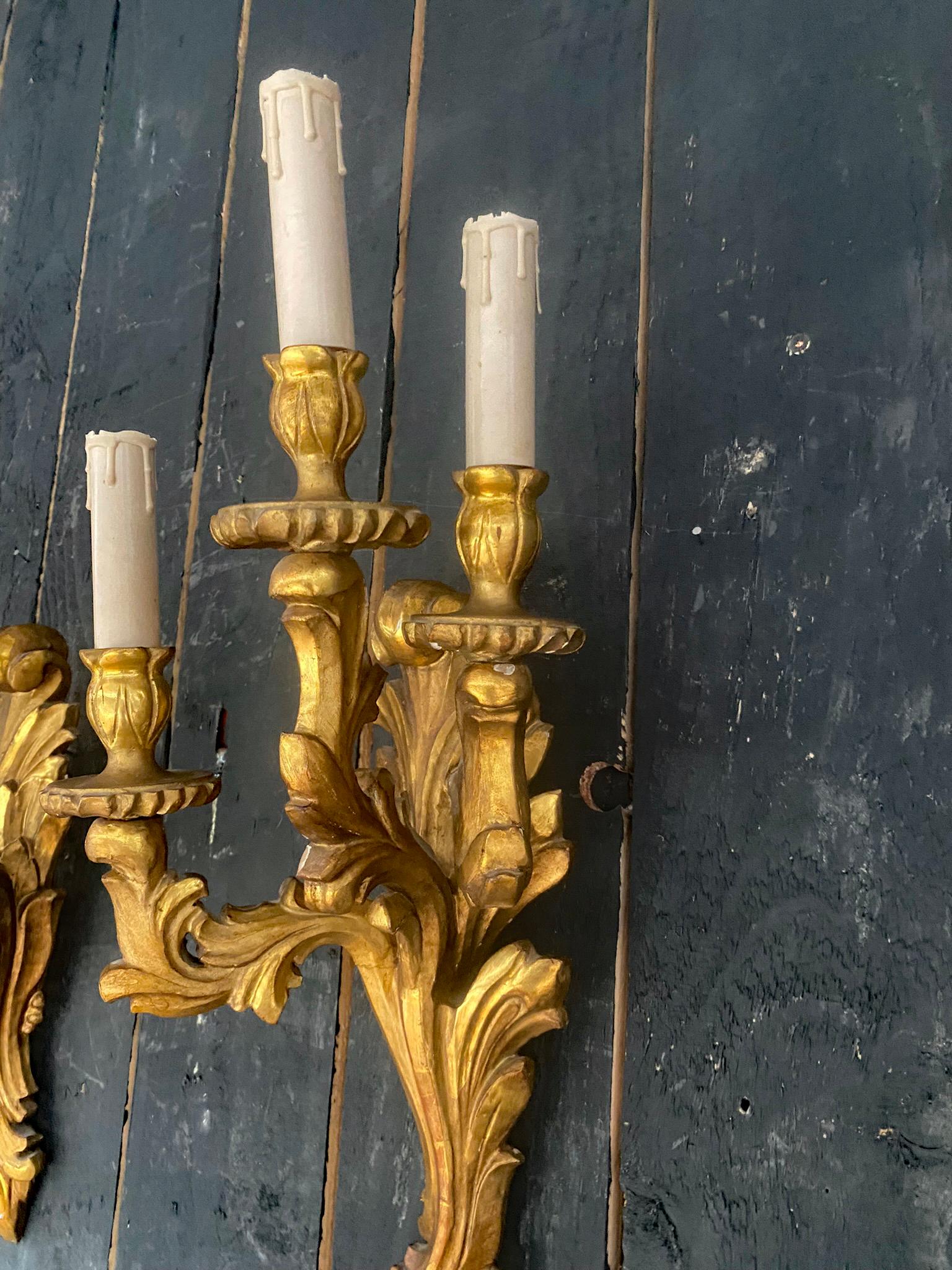 Pair of  Giltwood Sconces circa 1950 For Sale 1
