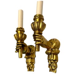 Pair of  Large Carved Giltwood Sconces