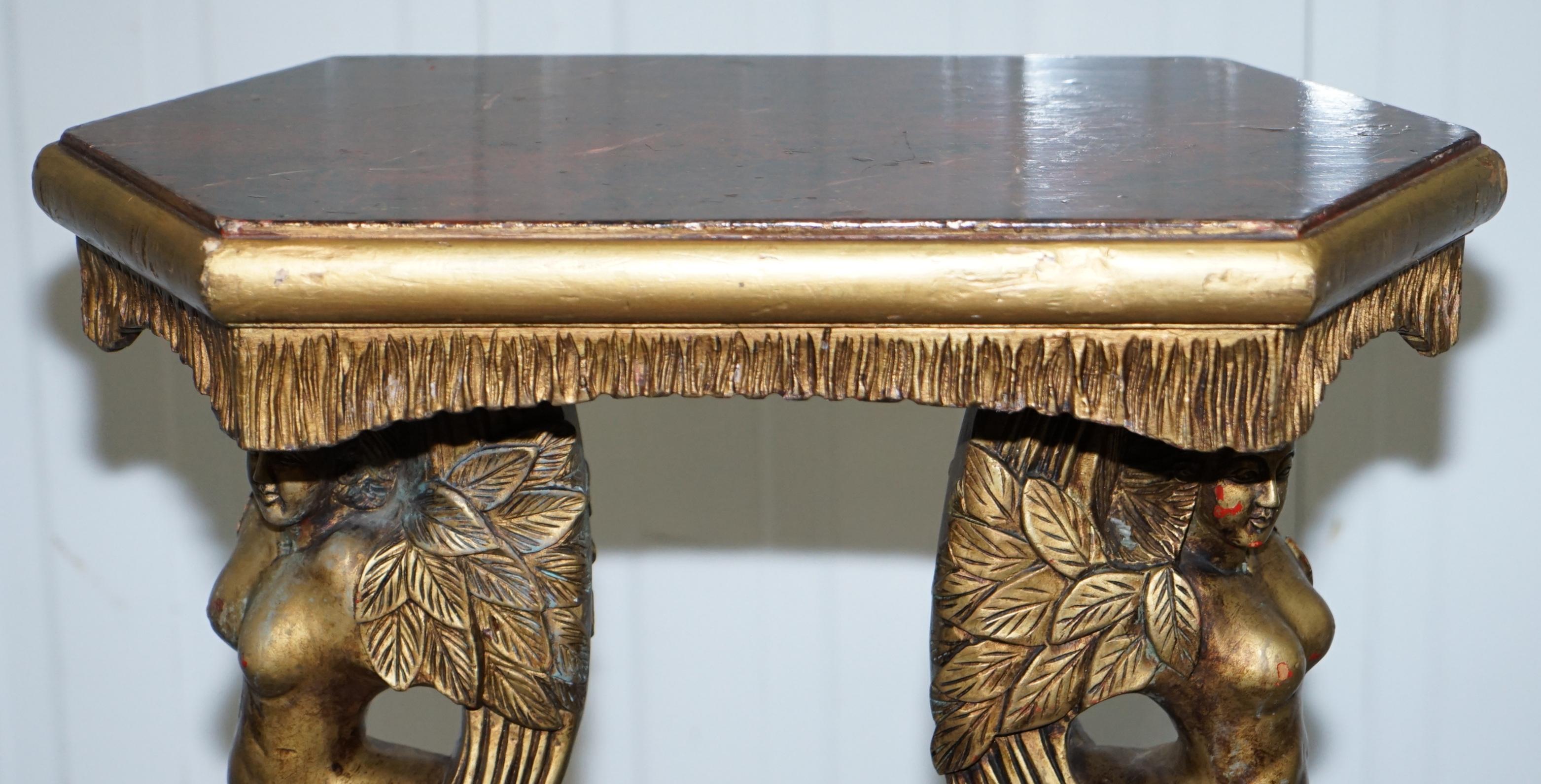 20th Century Pair of Giltwood Side Tables or Torchiere Stands Depicting Semi Nude Goddesses