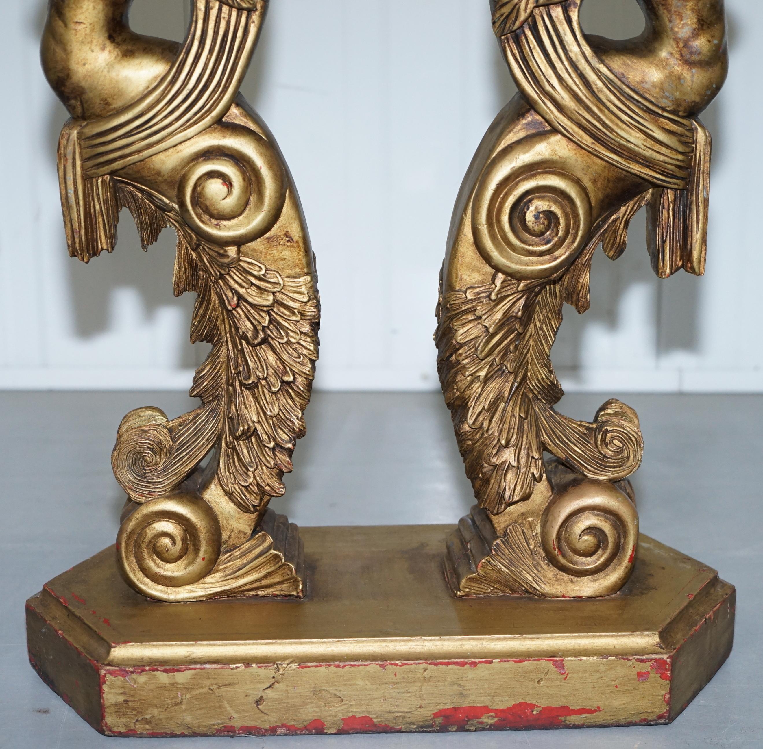 Pair of Giltwood Side Tables or Torchiere Stands Depicting Semi Nude Goddesses 2