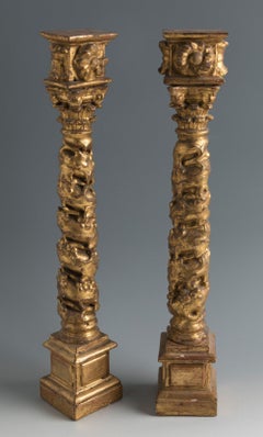 Pair of Giltwood Spanish Baroque Columns