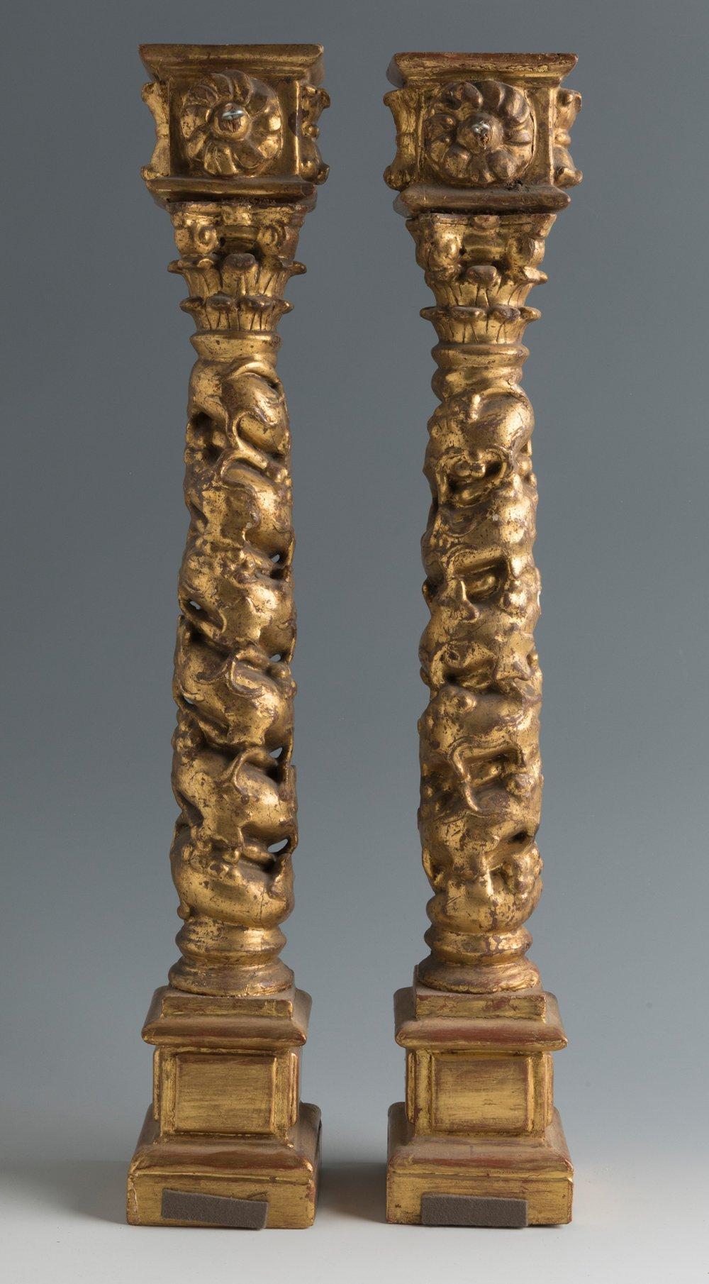 Carved Pair of Giltwood Spanish Baroque Columns For Sale