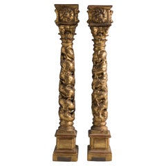 Pair of Giltwood Spanish Baroque Columns