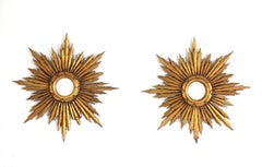 Pair of Giltwood Starburst Sunburst Mirrors, Small Scale, Spanish Baroque