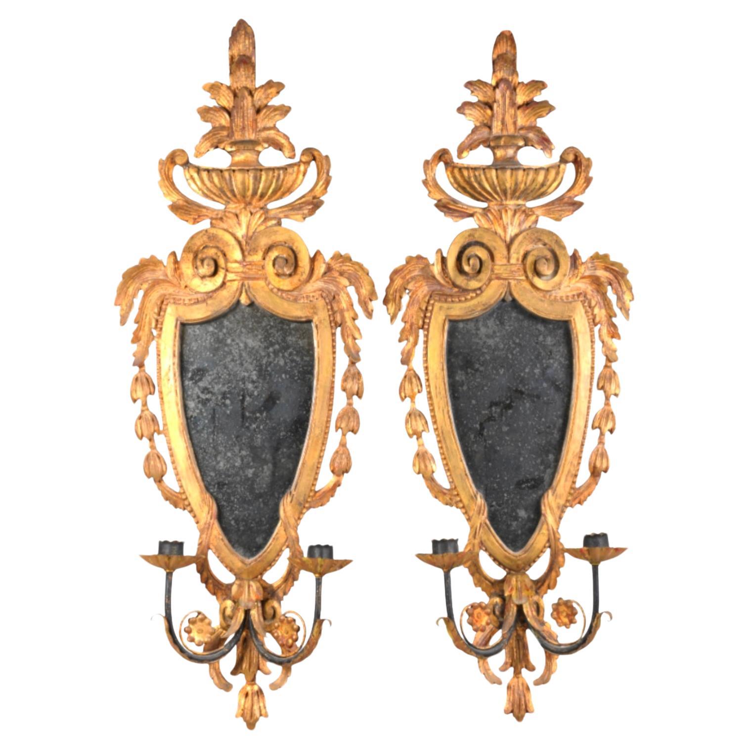 Pair Of Giltwood Two-Light Mirror Sconces