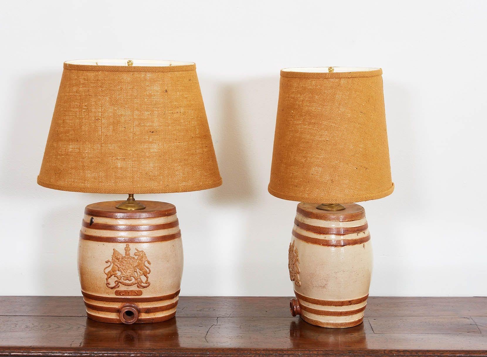 English Pair of Gin Barrel Lamps For Sale