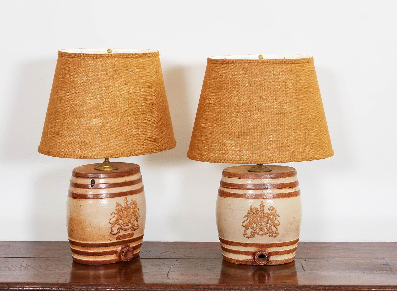 Late 19th Century Pair of Gin Barrel Lamps For Sale