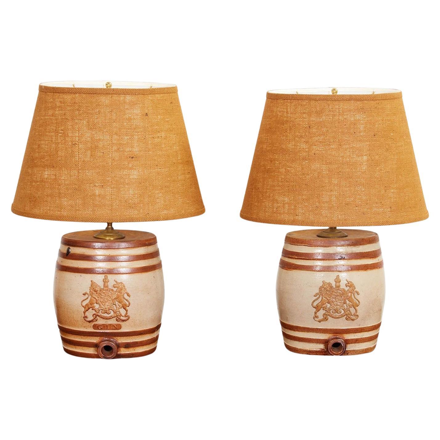 Pair of Gin Barrel Lamps For Sale