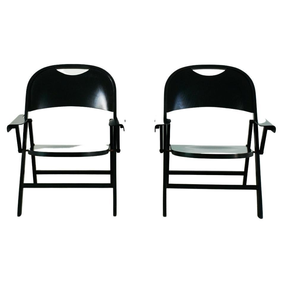 Pair of ‘Ginevra’ Armchairs in Stained Wood by Achille Castiglioni For Sale