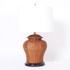 Pair of Ginger Jar Form Wicker Table Lamps