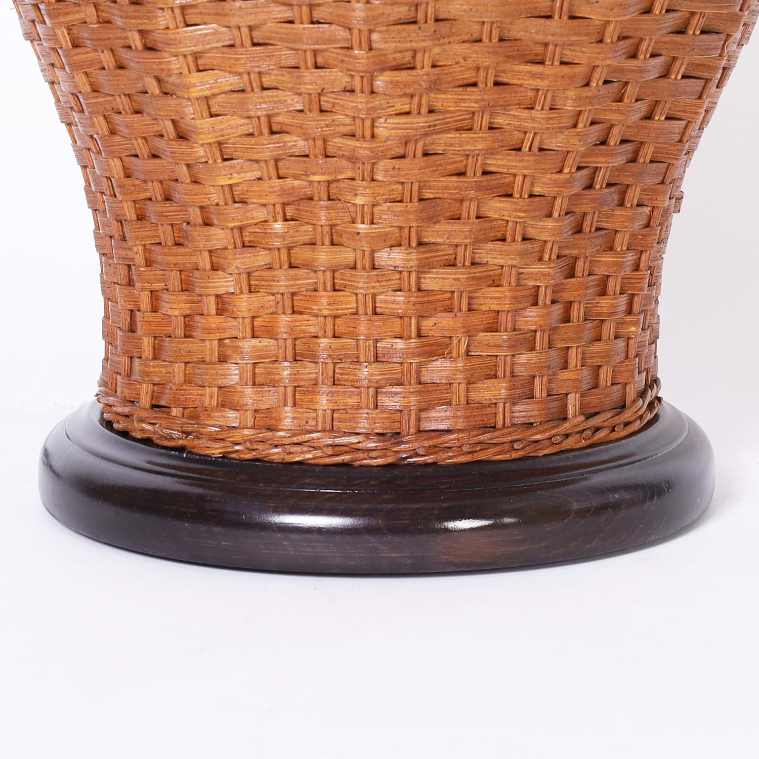 Pair of Ginger Jar Form Wicker Table Lamps In Good Condition In Palm Beach, FL