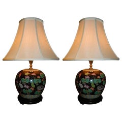 Pair of Ginger Jar Lamps in Black, Pink and White Colors, 20th Century