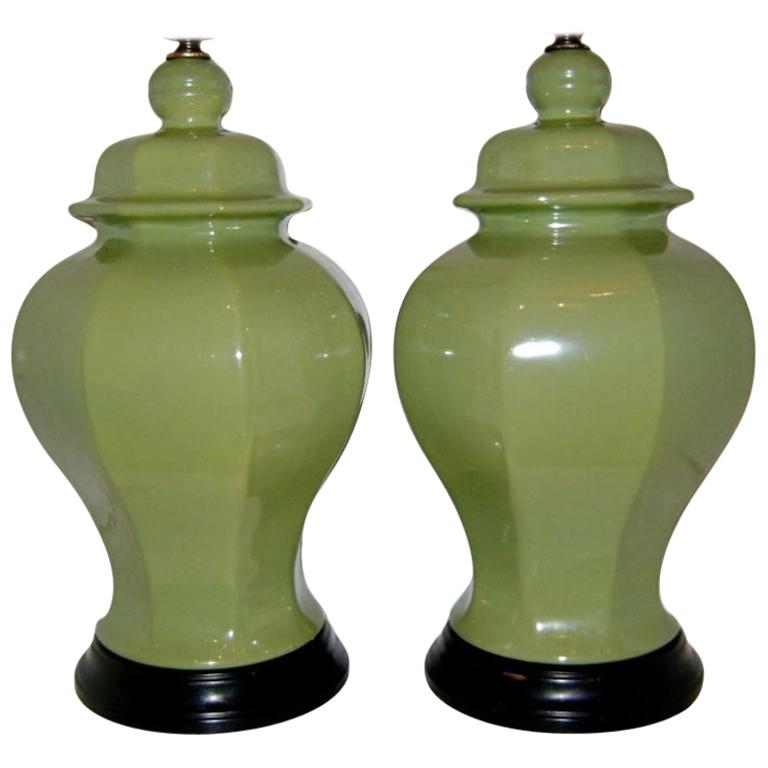 Pair of Ginger Jar Porcelain Lamps For Sale