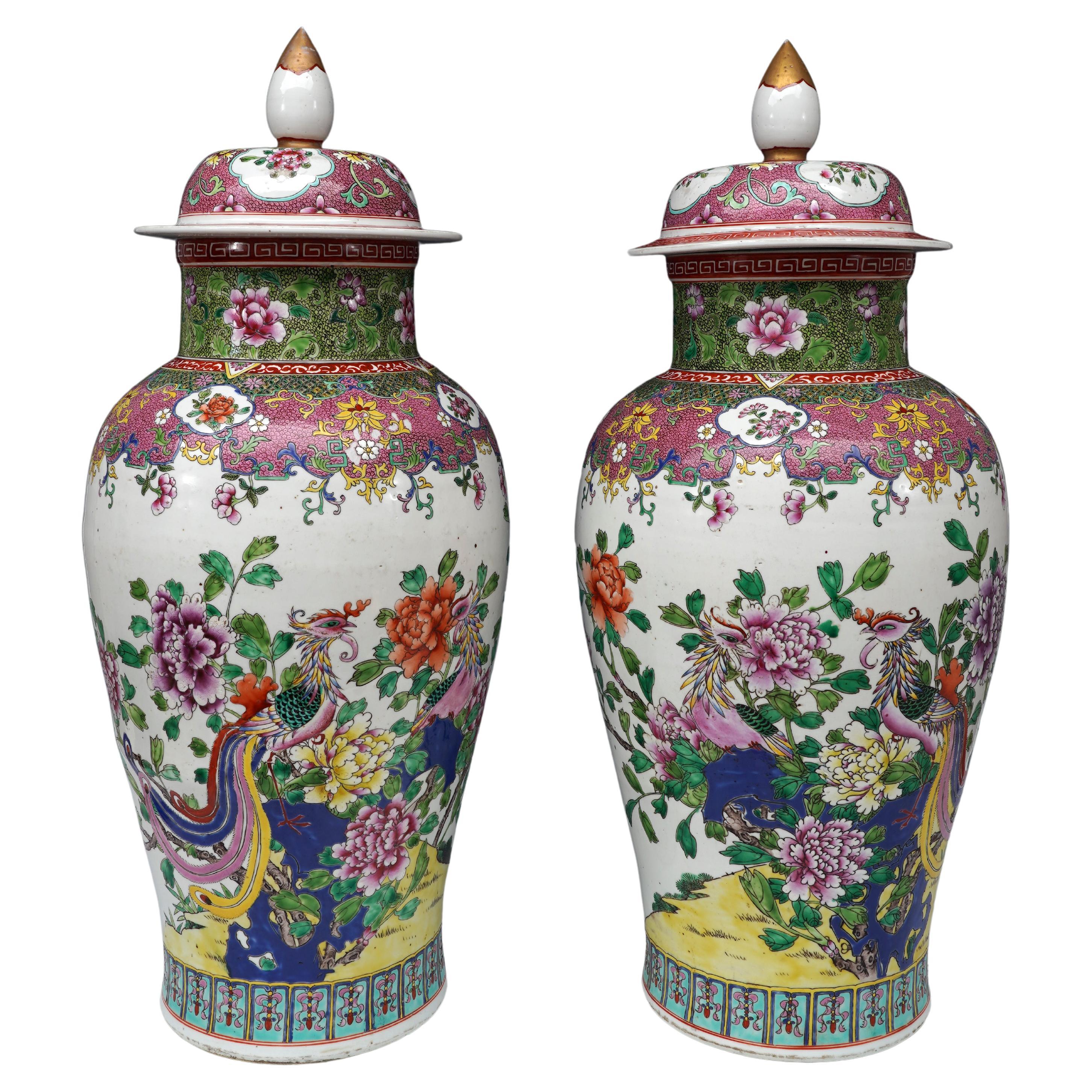 Pair of Ginger Jars with Phoenixes, China, 19th Century