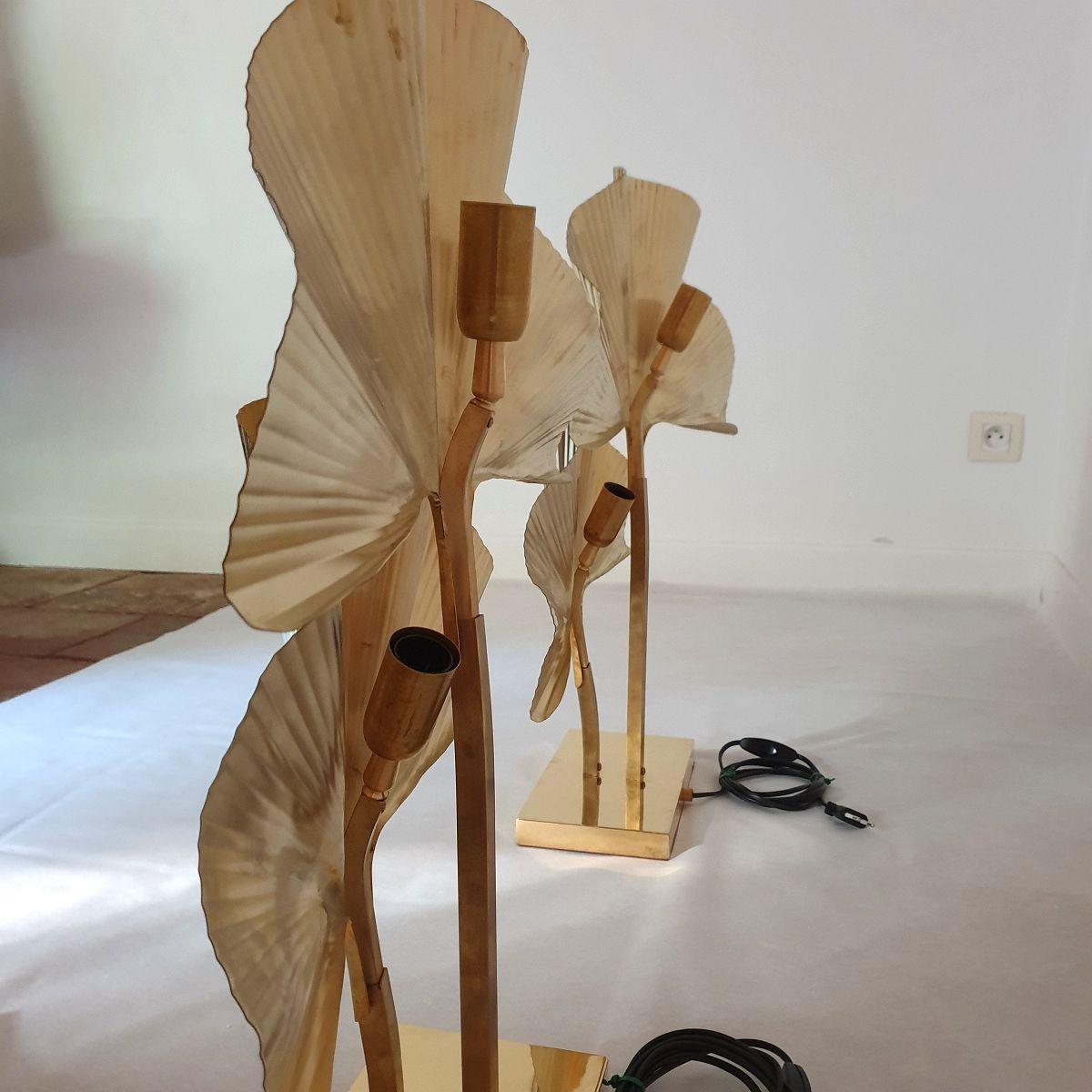 Paire de lampes de table Ginko en laiton, Italie en vente 5