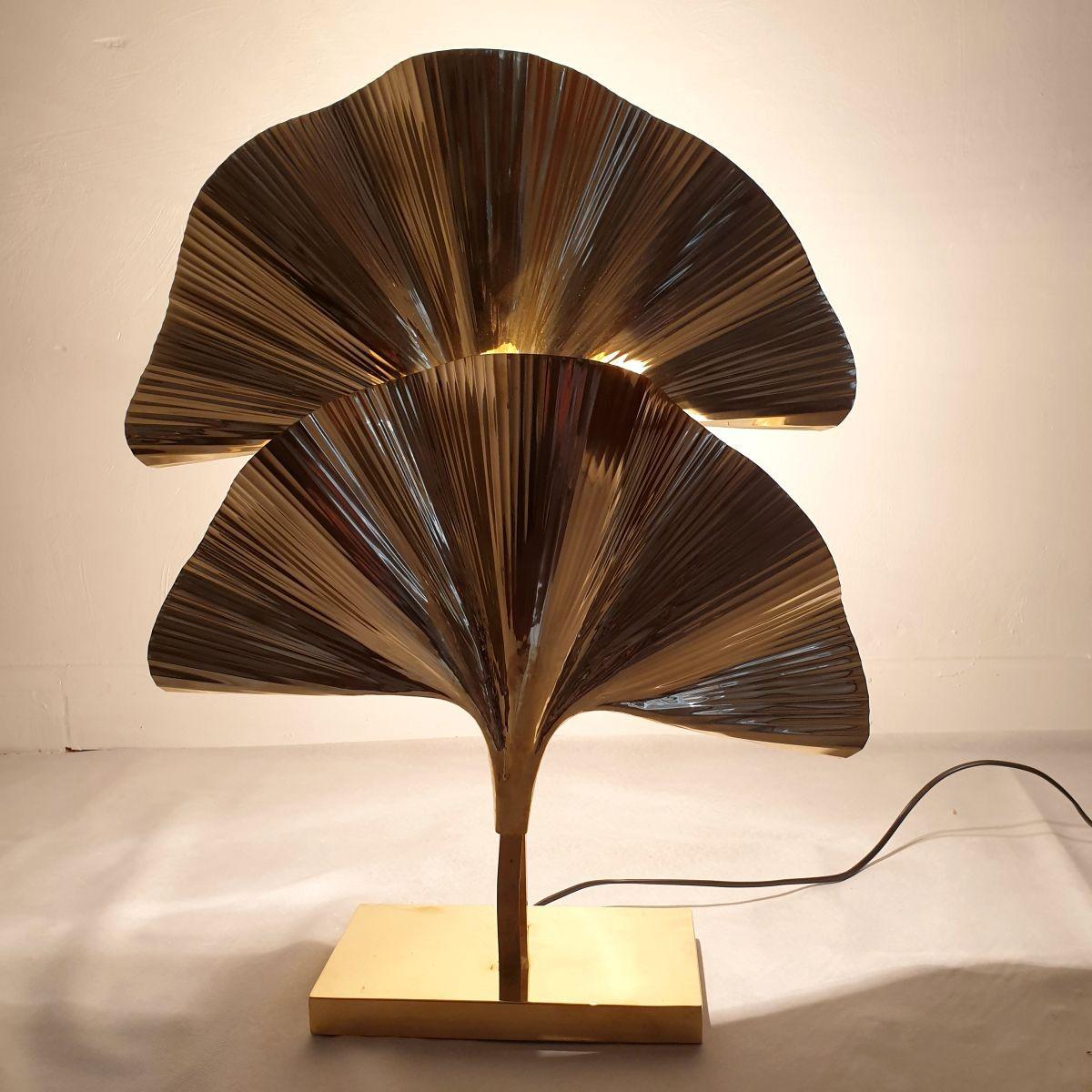 italien Paire de lampes de table Ginko en laiton, Italie en vente