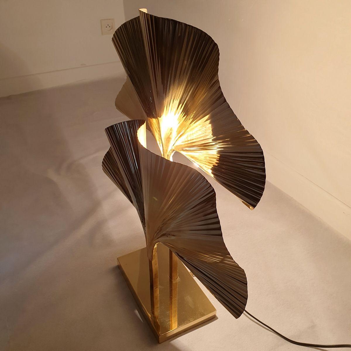 XXIe siècle et contemporain Paire de lampes de table Ginko en laiton, Italie en vente