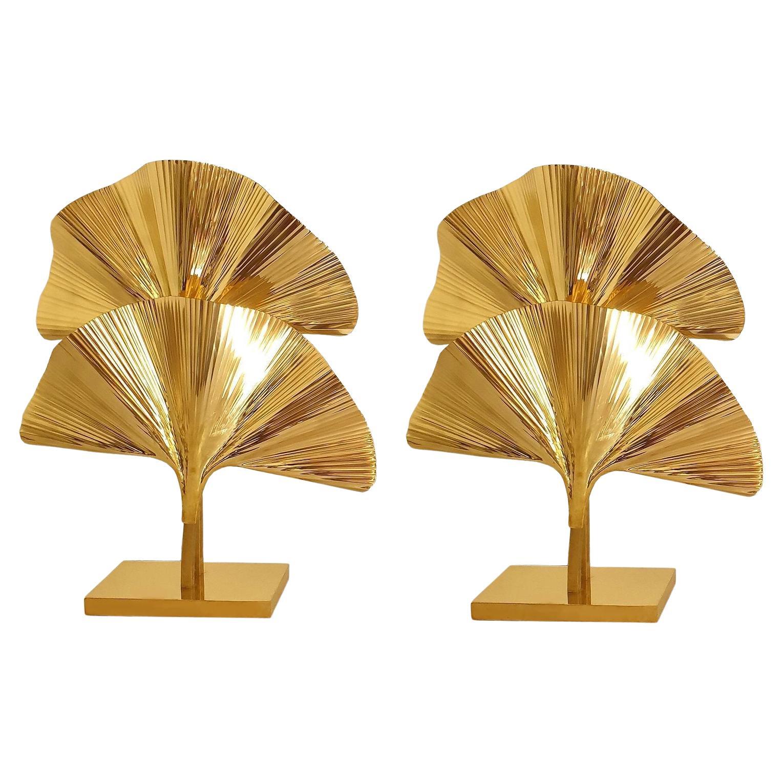 Paire de lampes de table Ginko en laiton, Italie