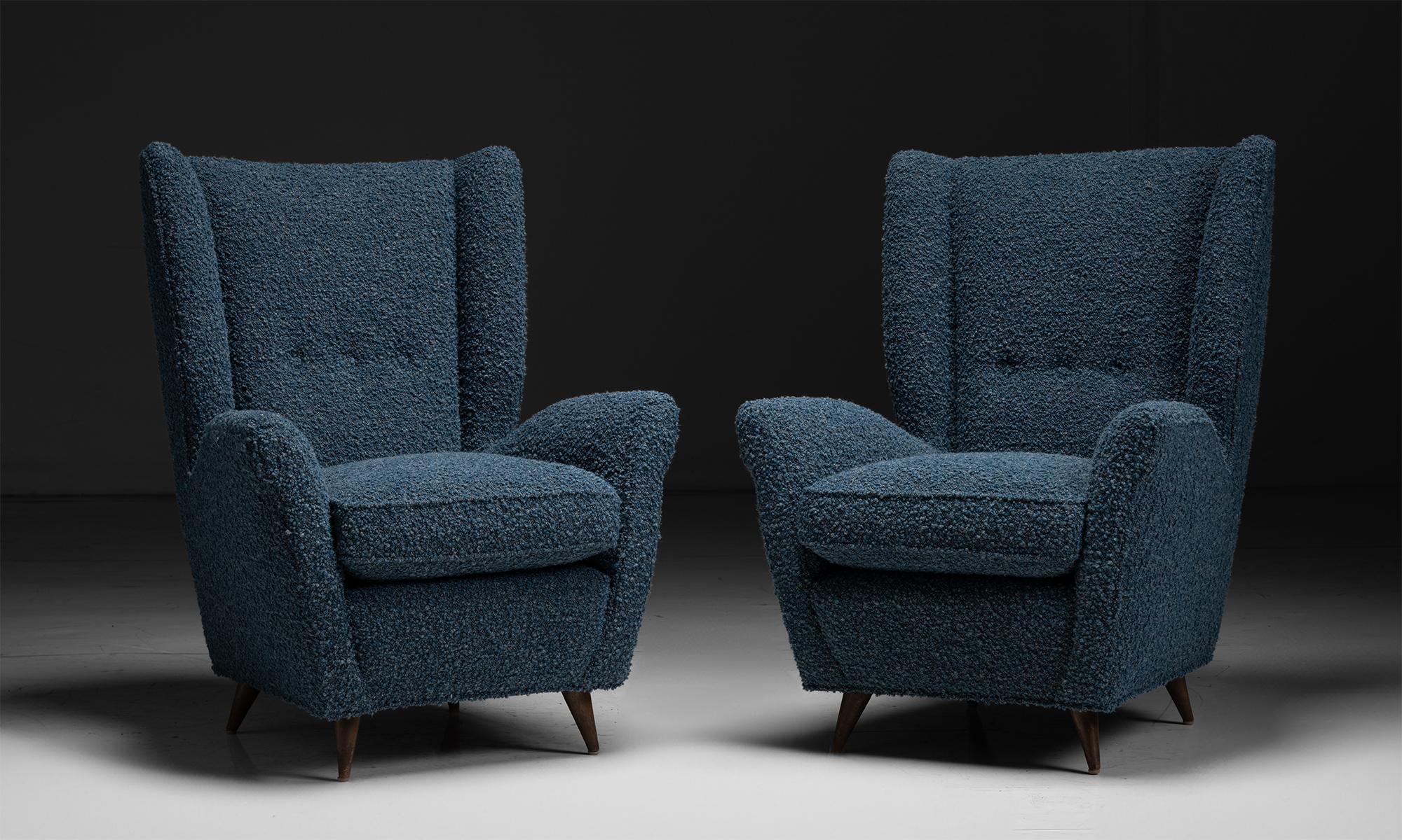 Pair of Gio Ponti Armchairs

Italy circa 1950

Vintage frame, newly upholstered in Blue Wool / Cotton Blend from BDDW.

30”w x 34”d x 40”h x 18”seat