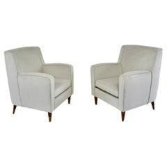 pair of GIO PONTI armchairs white velvet  brass feet for private residence 1955