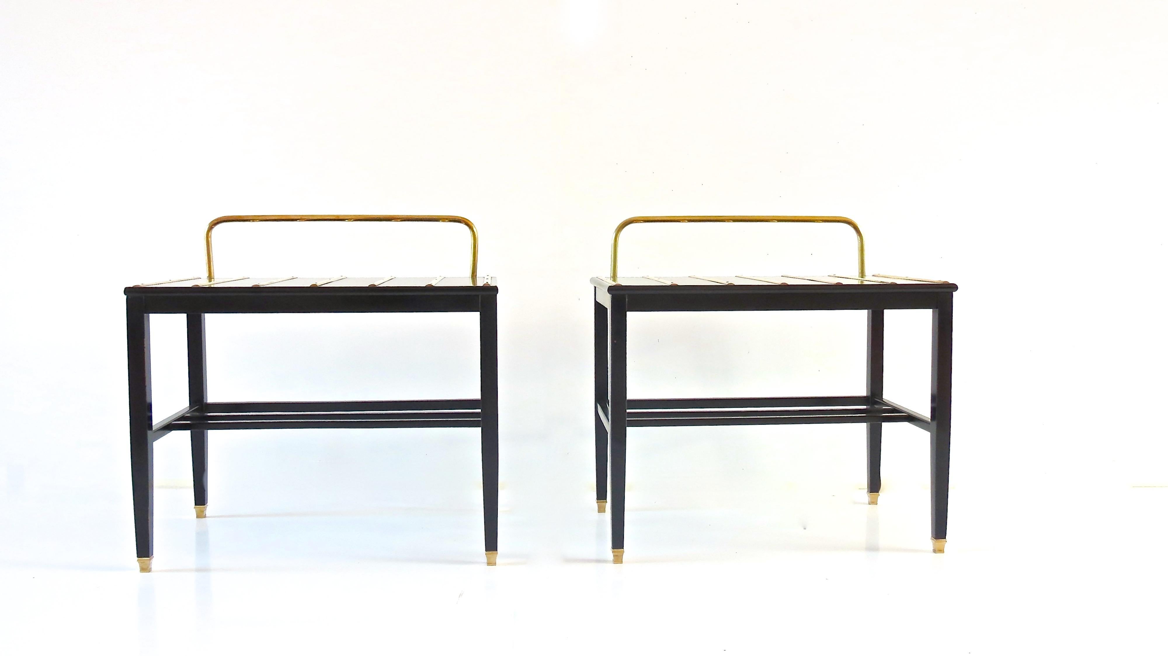 Mid-Century Modern Pair of Gio Ponti Black Walnut Lacquered Side Tables from Hotel Royal Naples For Sale