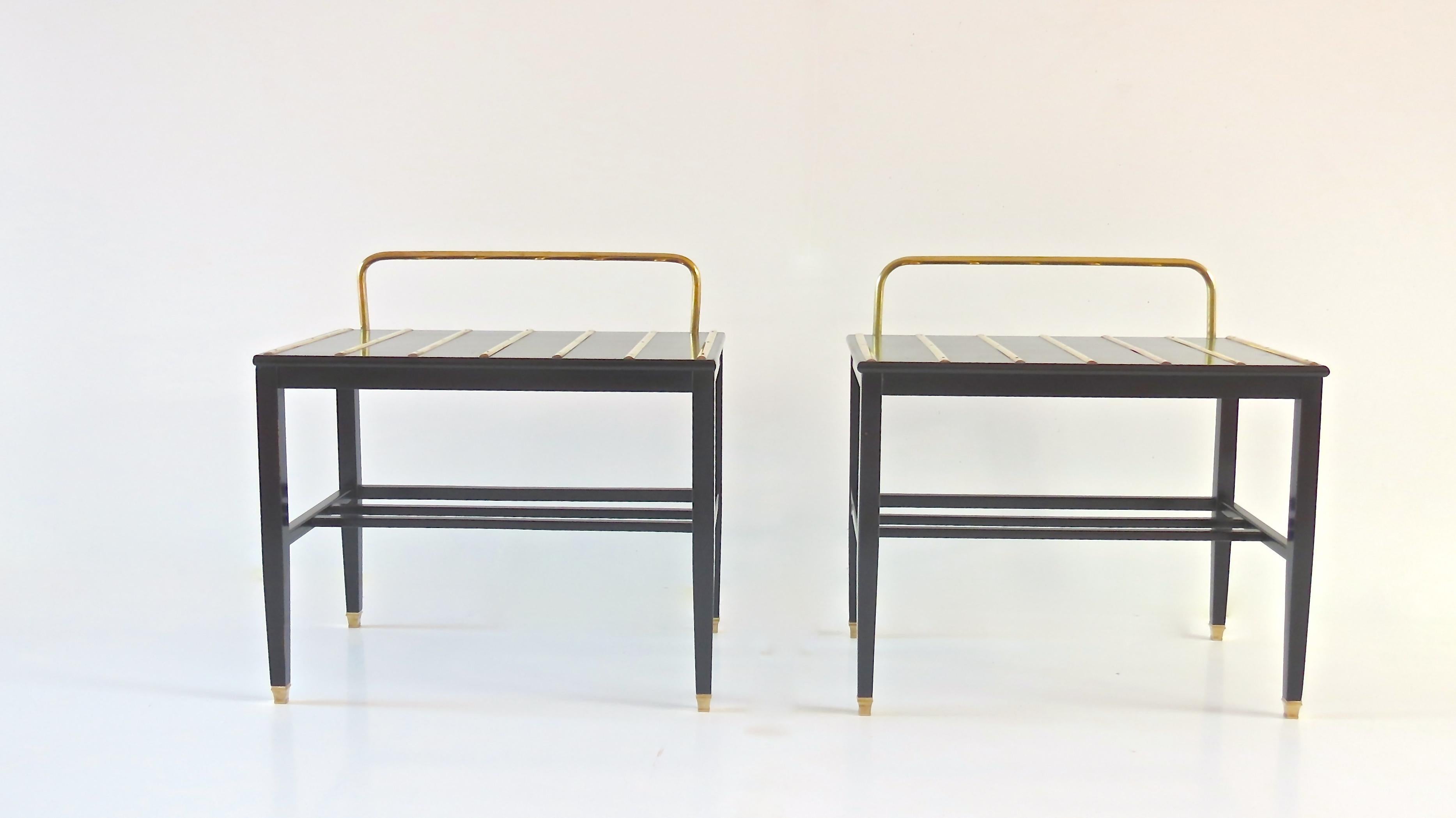 Italian Pair of Gio Ponti Black Walnut Lacquered Side Tables from Hotel Royal Naples For Sale