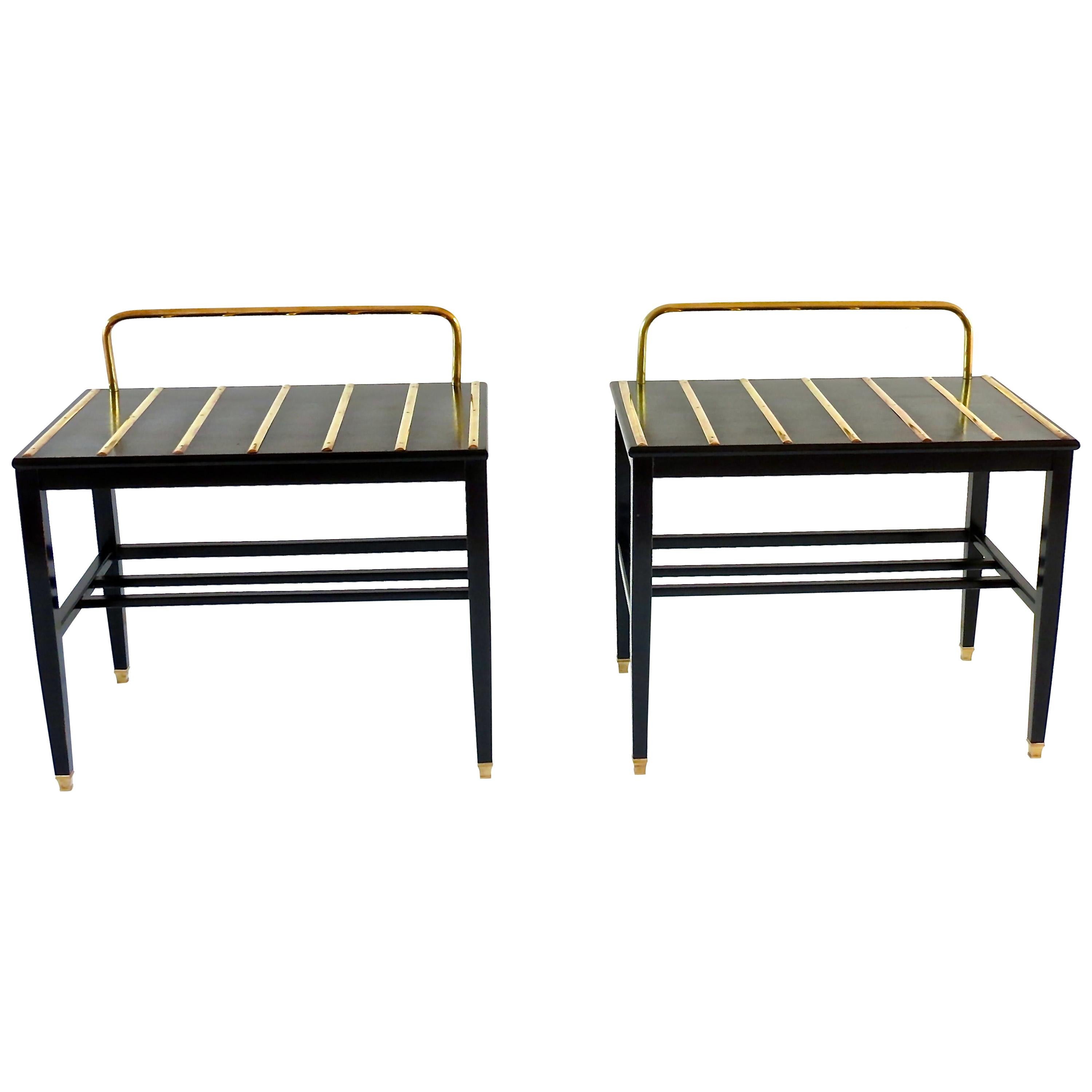 Pair of Gio Ponti Black Walnut Lacquered Side Tables from Hotel Royal Naples