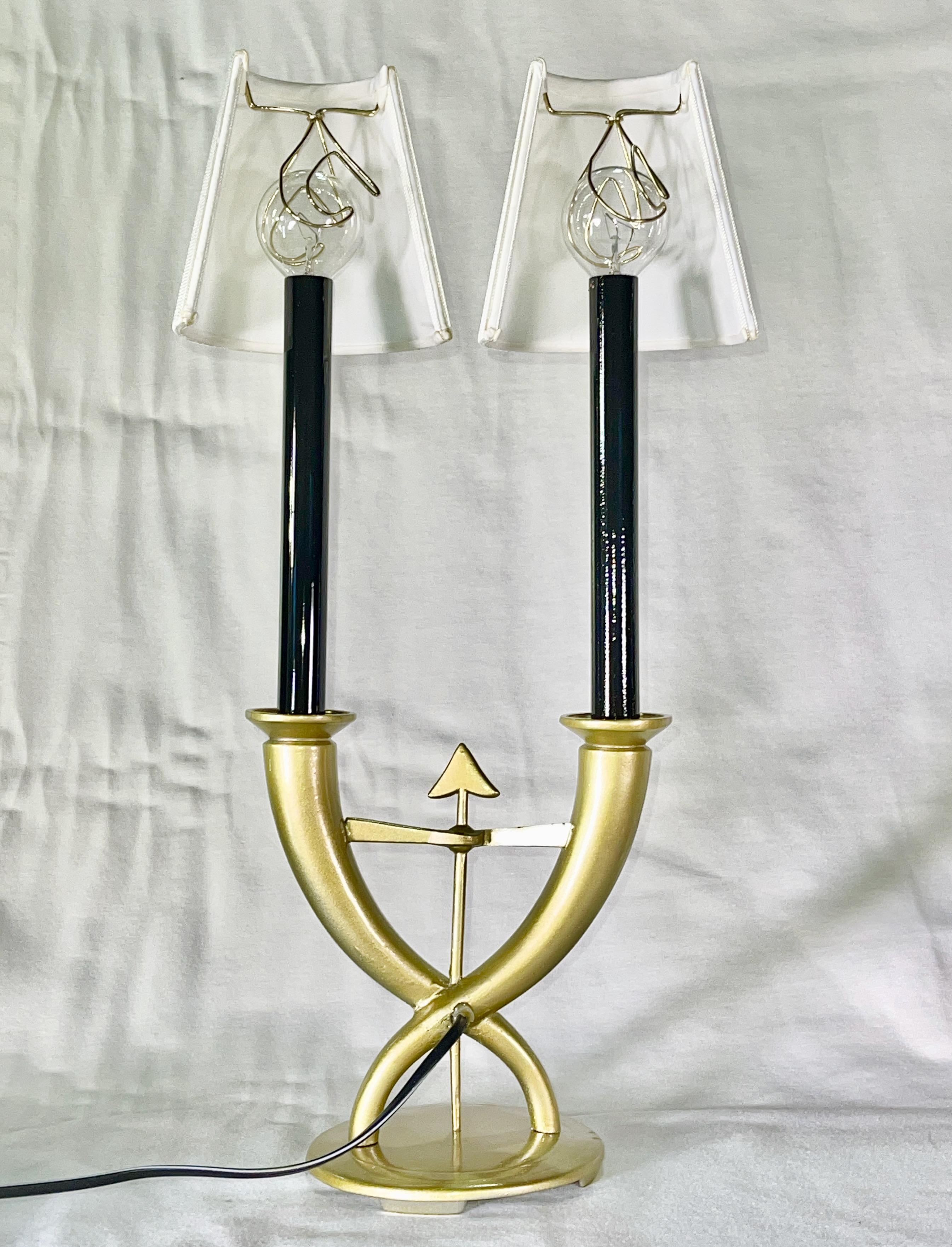 Pewter Pair of Gio Ponti Candelabra Fleche Lamps For Sale