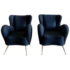 Pair of Gio Ponti Chairs in Black Mohair