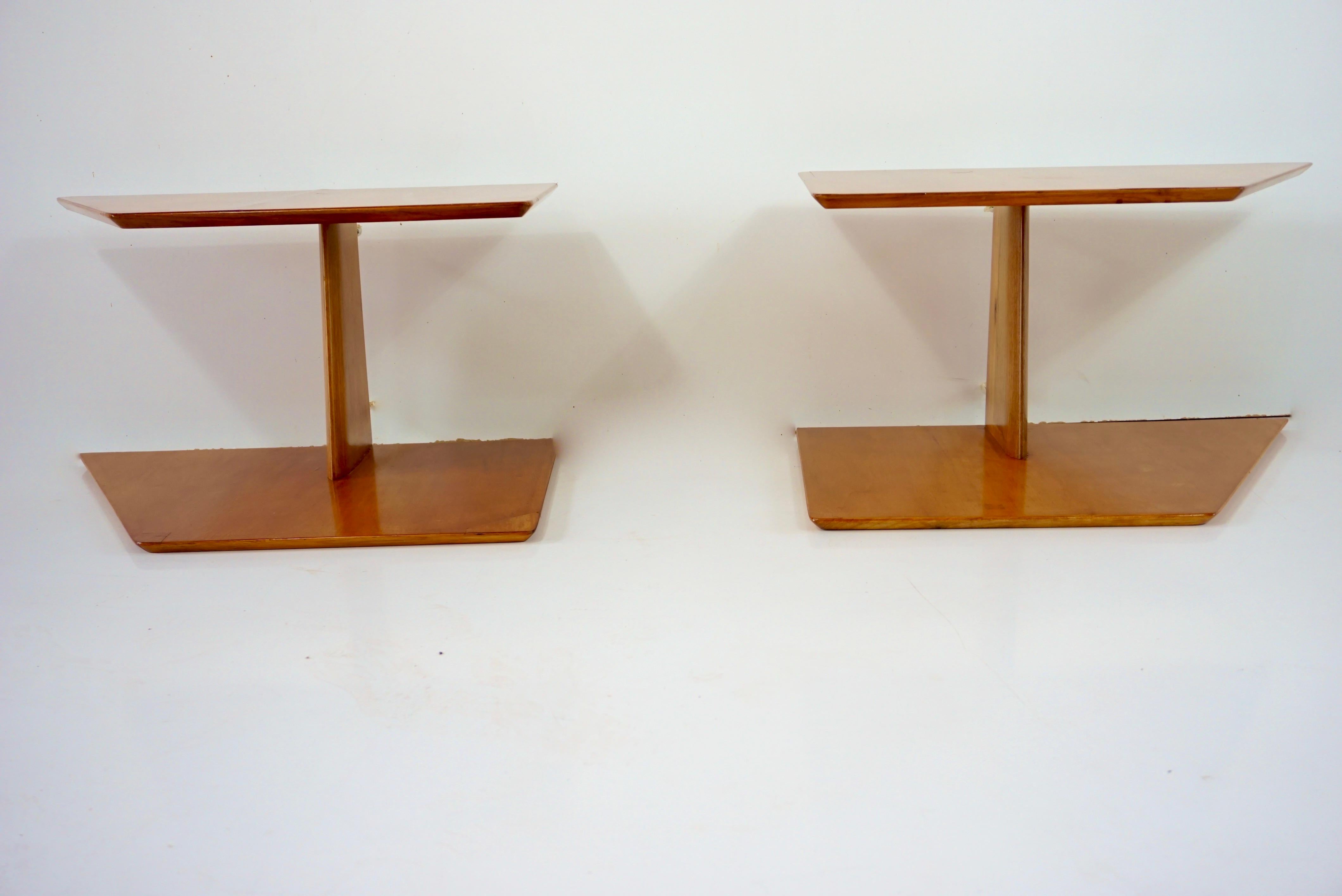 Mid-Century Modern pair of GIO PONTI elm hanging nightstand tables, side tables Hotel Royal, 1955