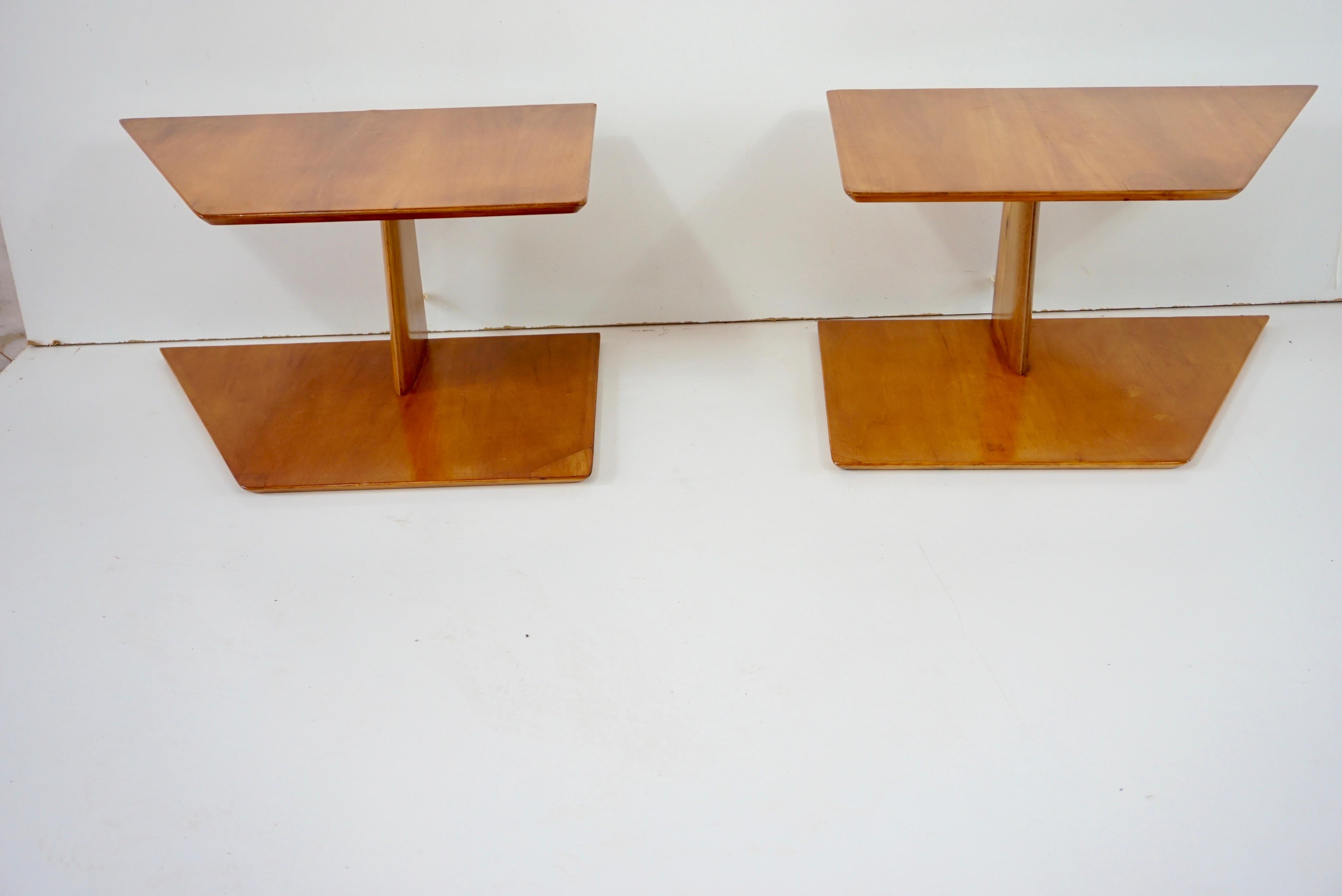 Italian pair of GIO PONTI elm hanging nightstand tables, side tables Hotel Royal, 1955