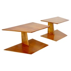 pair of GIO PONTI elm hanging nightstand tables, side tables Hotel Royal, 1955