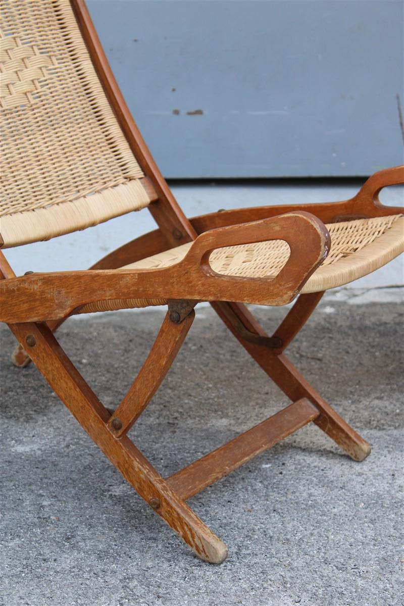 Pair of Gio Ponti Folding Chairs Reguitti Ninfea Walnut Wicker Made in Italy 4