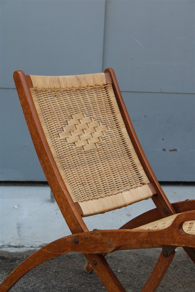Pair of Gio Ponti Folding Chairs Reguitti Ninfea Walnut Wicker Made in Italy 5
