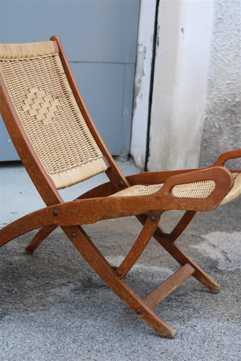 Pair of Gio Ponti Folding Chairs Reguitti Ninfea Walnut Wicker Made in Italy 6