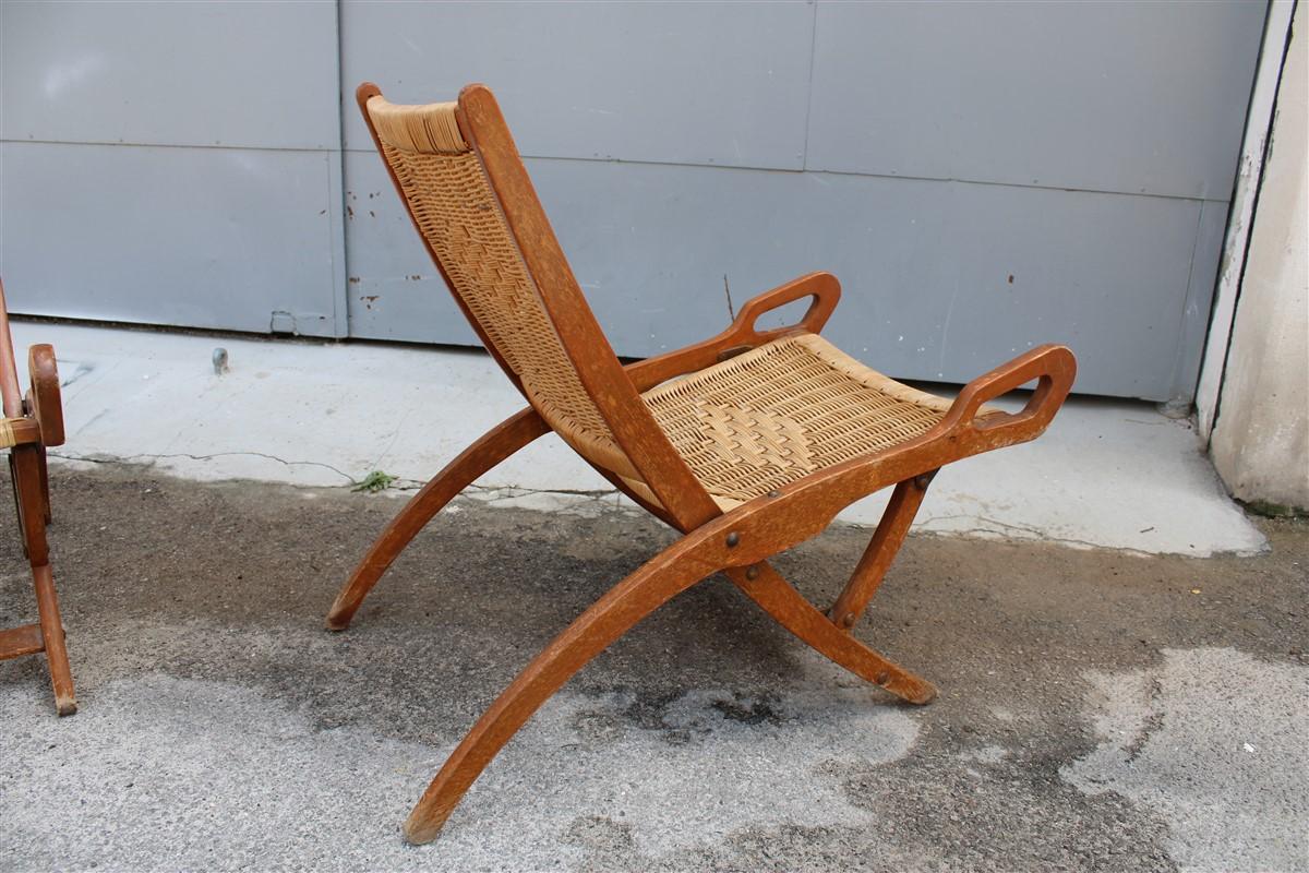 Pair of Gio Ponti Folding Chairs Reguitti Ninfea Walnut Wicker Made in Italy 9