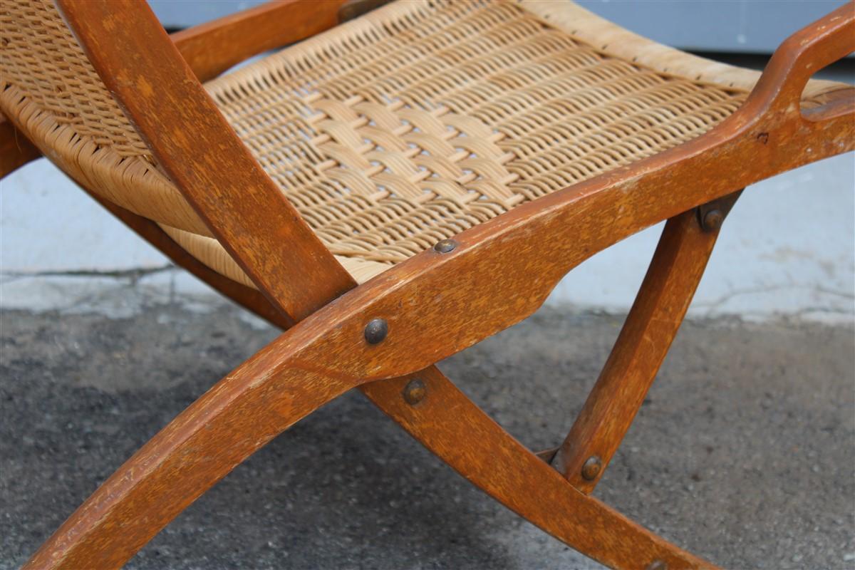 Pair of Gio Ponti Folding Chairs Reguitti Ninfea Walnut Wicker Made in Italy 10