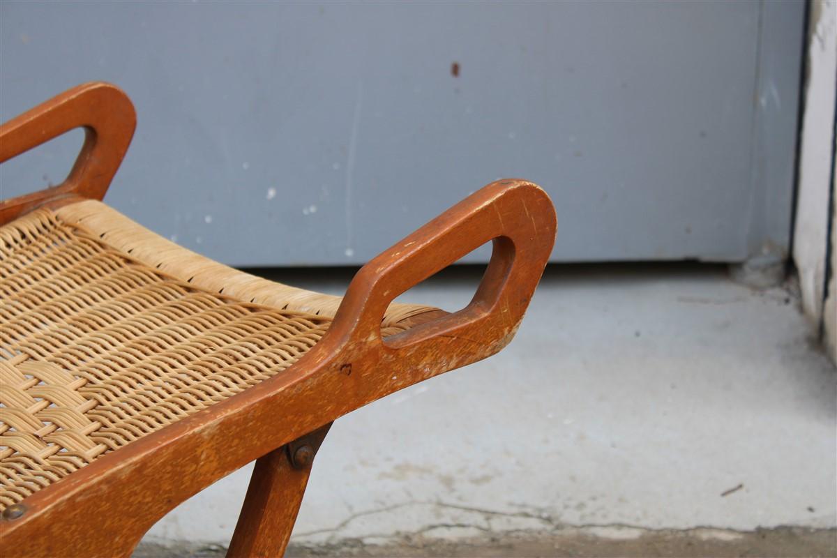 Pair of Gio Ponti Folding Chairs Reguitti Ninfea Walnut Wicker Made in Italy 11